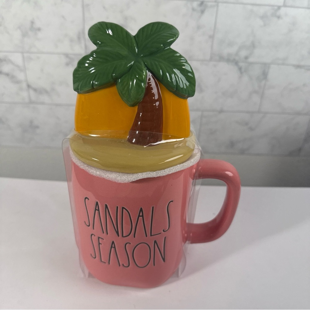 Sealed raedunn Pink 'Sandals Season' Mug with Palm Tree Lid